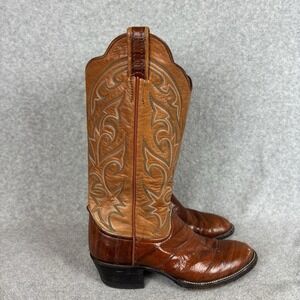 Vintage Larry Mahan Women's Cowboy Eel Skin Boots 5.5C Pull On Brown